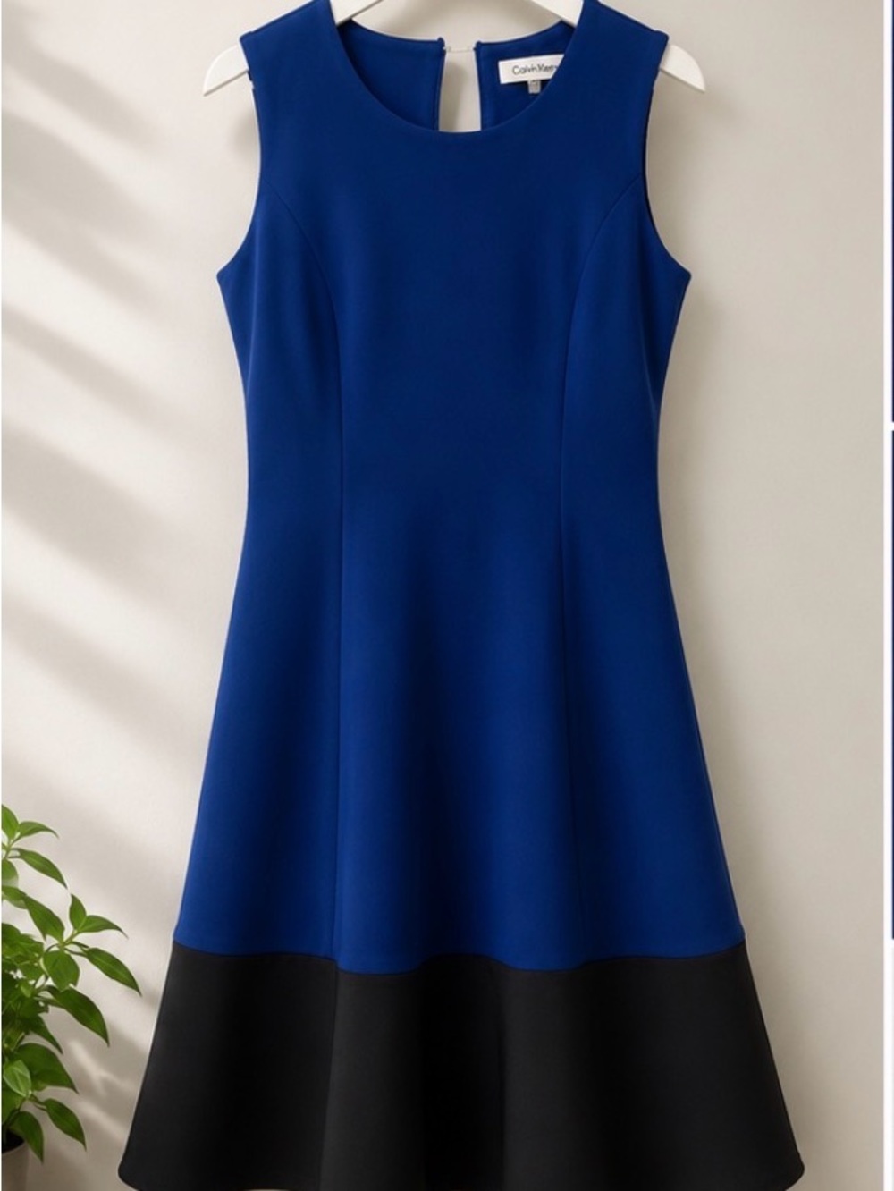 Calvin Klein Blue and Black Sleeveless Midi Dress
